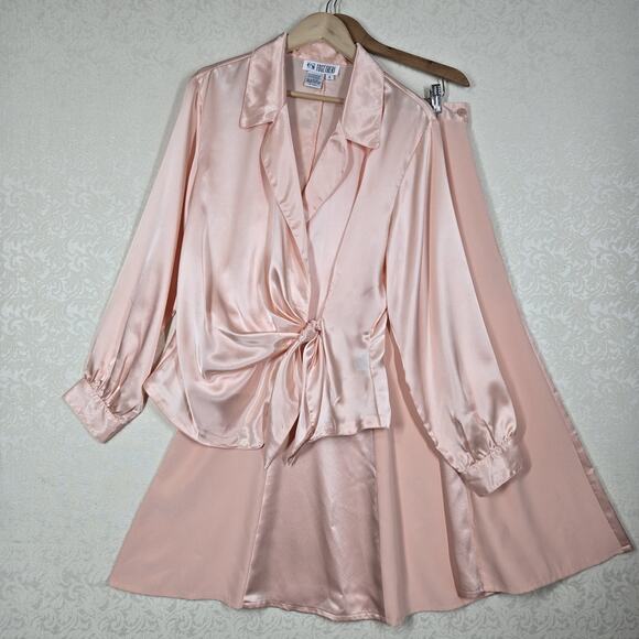 VTG Together 2 Pc Set Tie Front Top Maxi Skirt sz 16 Peach Satin Shimmer - Picture 16 of 16